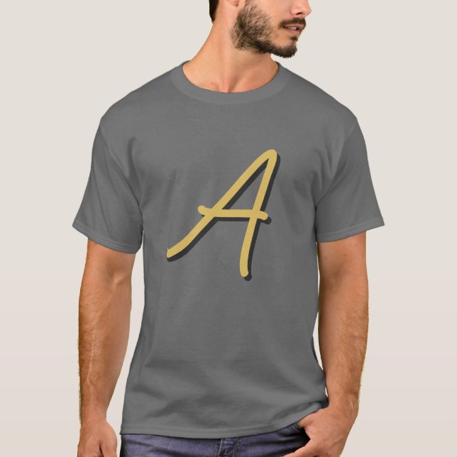 Grå Guld Färg Monogram Professionell T Shirt (Framsida)