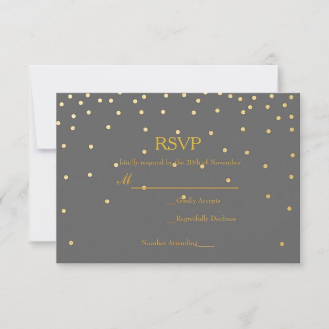 Grå & Guld Folie Konfetti Prickar Bröllop RSVP-kor OSA Kort (Framsida)