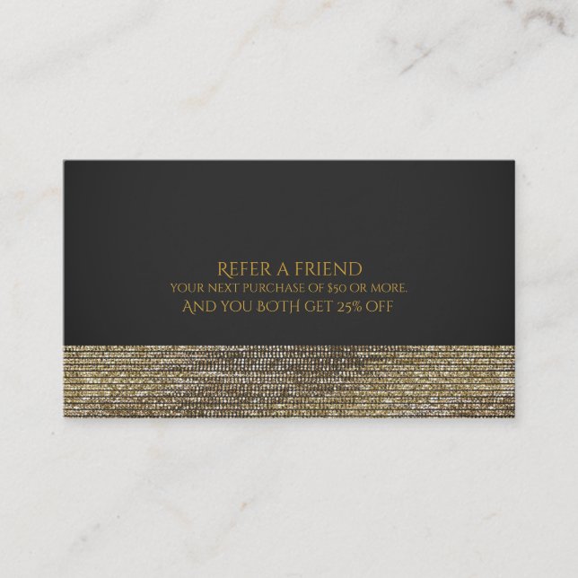 Grå & Guld Modern Glamour Pärlstav Chic Referera V Rabattkort (Framsida)