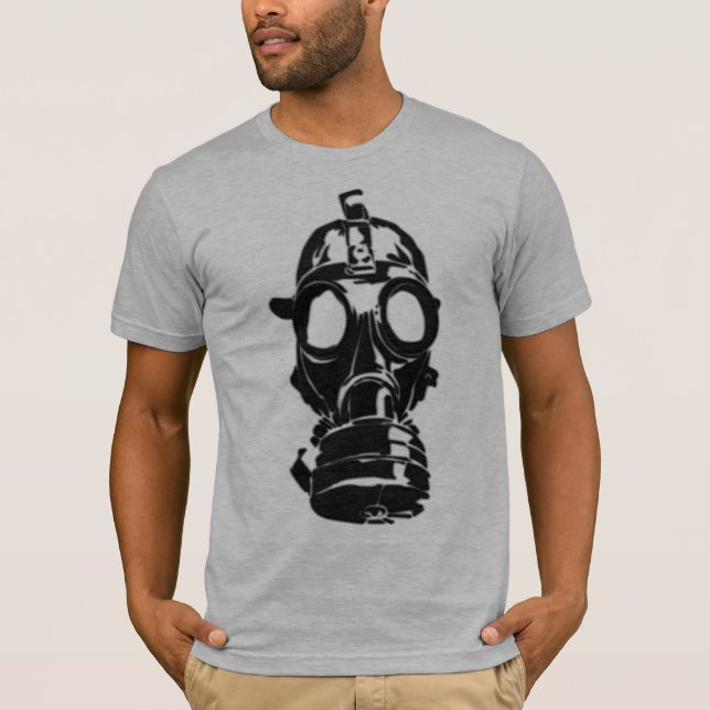 Grå halva inpassade manar för gasmask tshirt t shirt (Framsida)