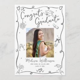 Grå Handritade Klotter Examen Foto Vit Rolig Meddelande