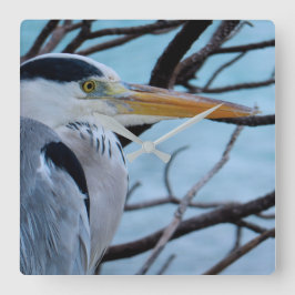 Grå Heron Fyrkantig Klocka