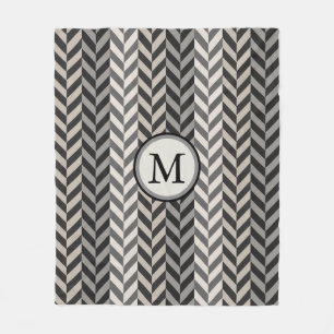 Grå Herringbone som växlar randmonogramen Fleecefilt