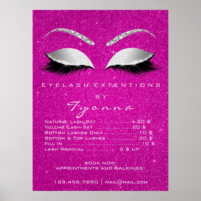 Grå Hot Pink Guld Makeup Artist Ögonfransar Prisli Poster (Framsidan)