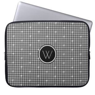 Grå Houndstooth-datorfodral med silveraccent Laptop Fodral