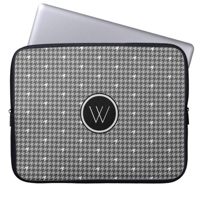 Grå Houndstooth-datorfodral med silveraccent Laptop Fodral (Framsidan)