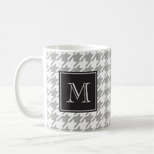Grå Houndstooth Monogram Kaffemugg