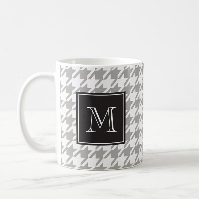Grå Houndstooth Monogram Kaffemugg (Vänster)