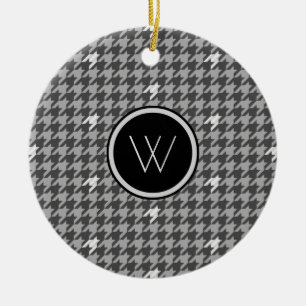 Grå Houndstooth-ornament med silveraccent Julgransprydnad Keramik