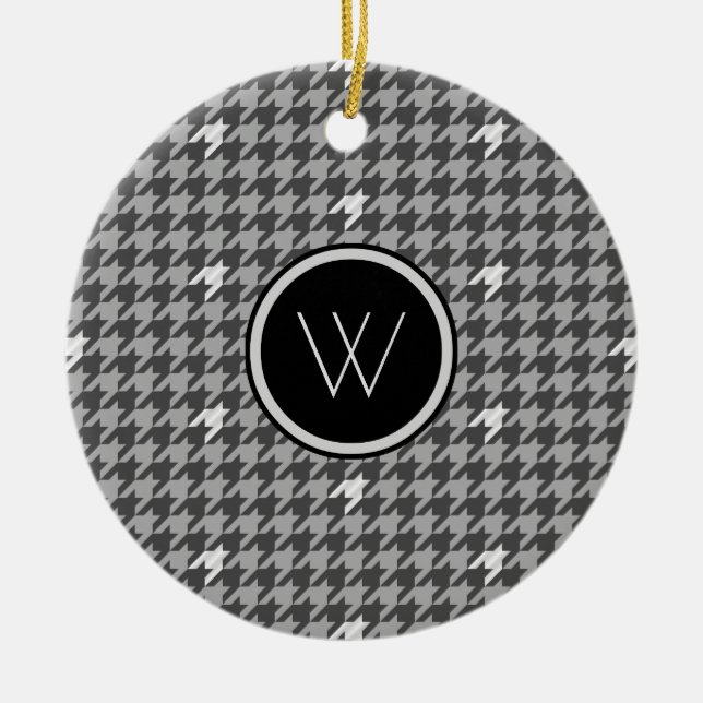 Grå Houndstooth-ornament med silveraccent Julgransprydnad Keramik (Framsidan)