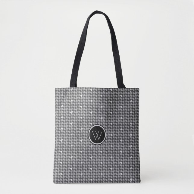 Grå Houndstooth-väska med silveraccent Tygkasse (Framsida)