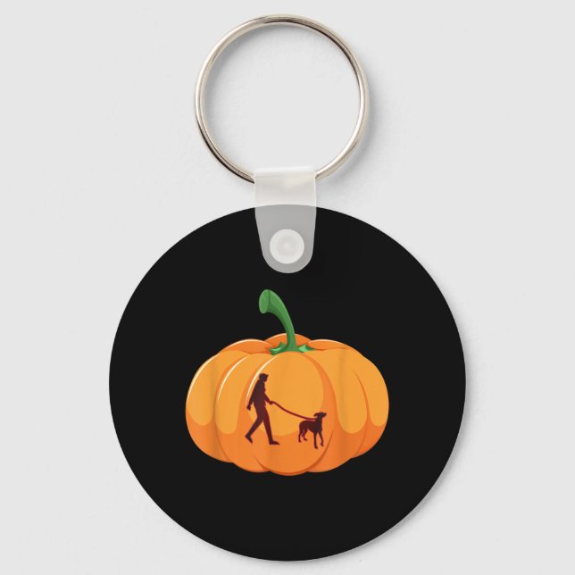 Grå hund som går Halloween hund Pumpa Nyckelring (Framsida)