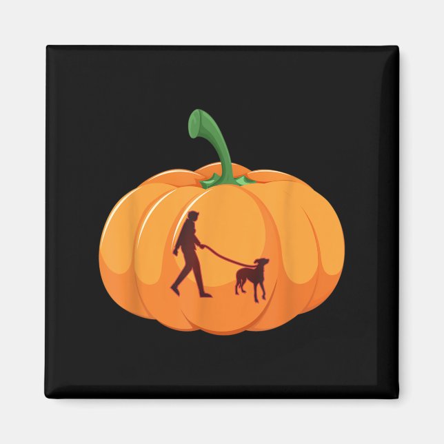 Grå hund som går Halloween hundpumpa Magnet (Framsidan)