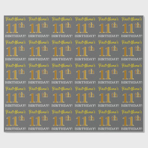 Grå, imitation guld look "11-årsdag" presentpapper