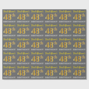Grå, imitation guld look "48:e FÖDELSEDAGEN" Presentpapper