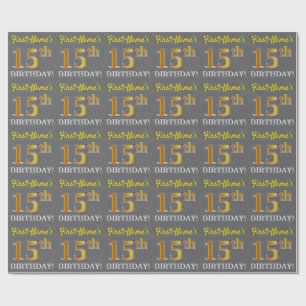 Grå, imitation guld utseende "15-årsdag" presentpapper
