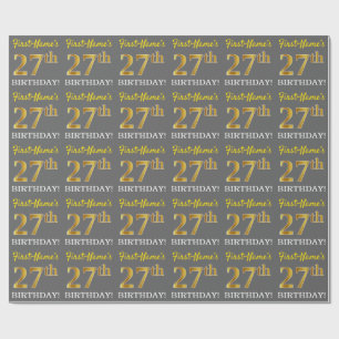 Grå, imitation guld utseende "27-ÅRSDAG" Presentpapper