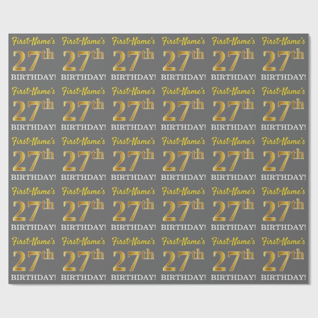 Grå, imitation guld utseende "27-ÅRSDAG" Presentpapper (Platt)