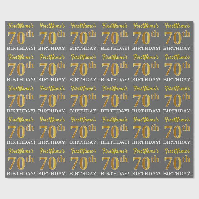 Grå, imitation guld utseende "70-årsdag" presentpapper (Platt)