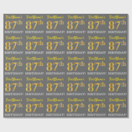 Grå, imitation guld utseende "87:e FÖDELSEDAGEN" Presentpapper