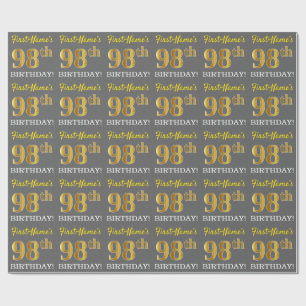 Grå, imitation guld utseende "98:e FÖDELSEDAGEN" Presentpapper