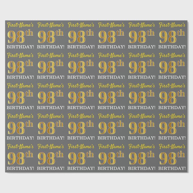 Grå, imitation guld utseende "98:e FÖDELSEDAGEN" Presentpapper (Platt)