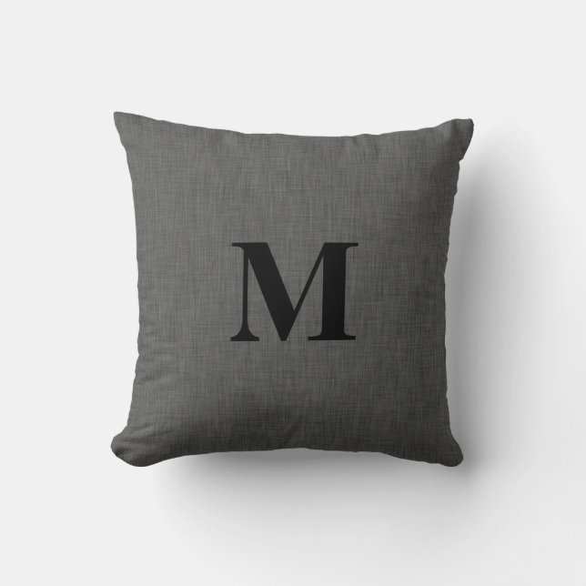 Grå initial linnestrukturmonogram kudde (Framsida)