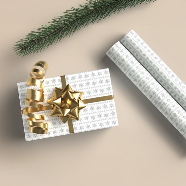 Grå jul snöflingor Mönster Vit Bakgrund Presentpapper (Skapare uppladdad)