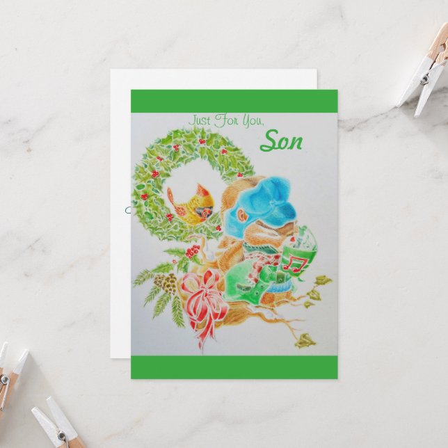 Grå julkort för pojkar kort (Fram/Back In Situ)