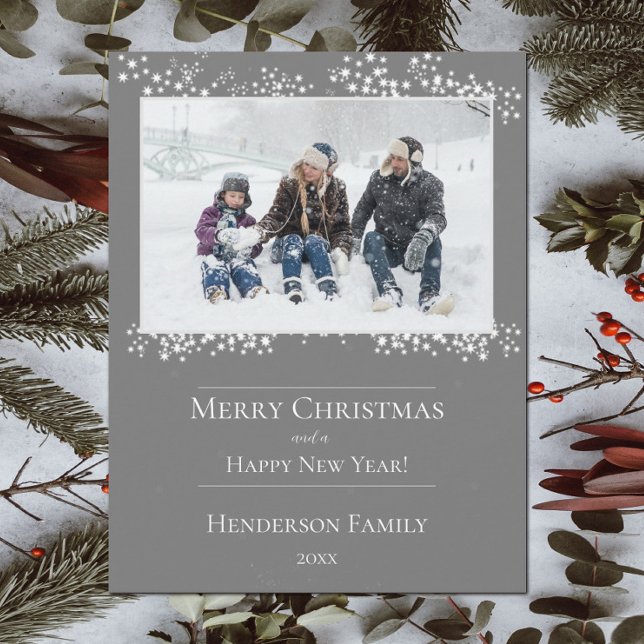 Grå julstjärnor Högtidskort för foton Julkort (Gray Christmas Stars Holiday Photo Card)