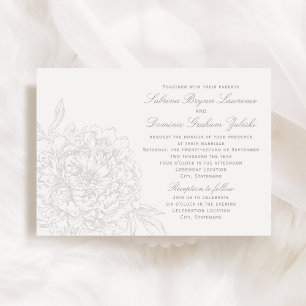 Grå kalligrafi Peony Bröllop Inbjudningar