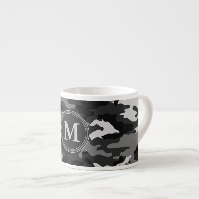 Grå kamouflage mönster Initial Monogram Espressomugg (Framsida höger)
