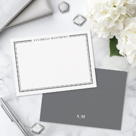 Grå Kant Minimalistisk Namnmonogram Anteckningskort