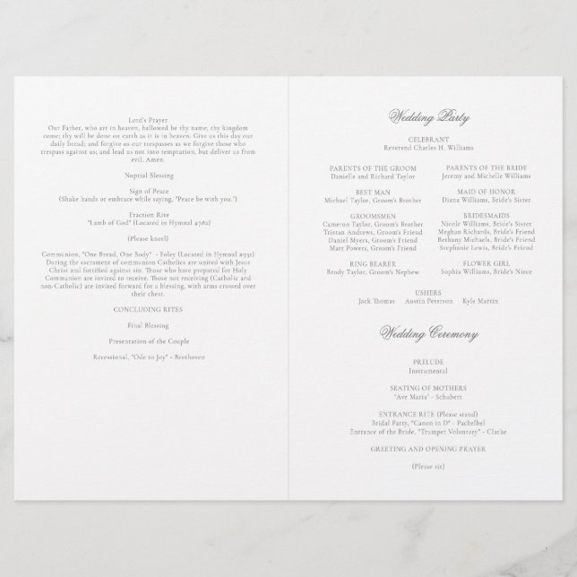 Grå katolsk bröllopsmässa Ceremoni Program 2 / 2 (Framsida)