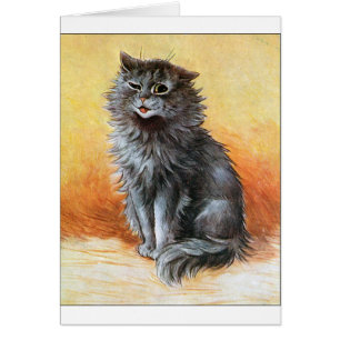 Grå katt hälsningskort