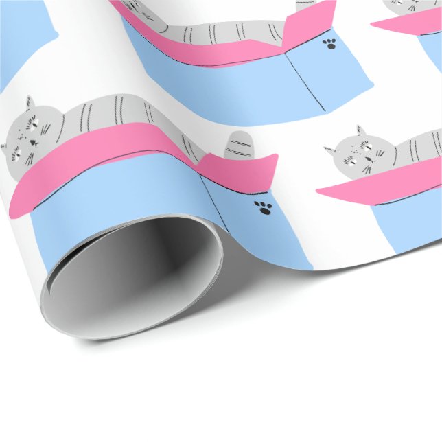 Grå katt i låda presentpapper (Rullad Hörn)