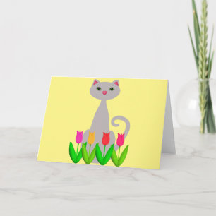 Grå katt i vår blommor kort