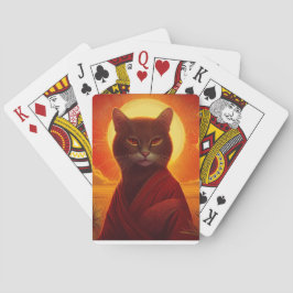 Grå katt iklädd fashionabel kappa i solnedgångssce casinokort