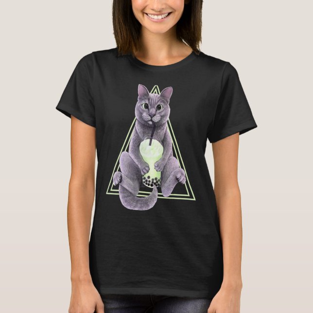 Grå katt med bubbel-te t shirt (Framsida)