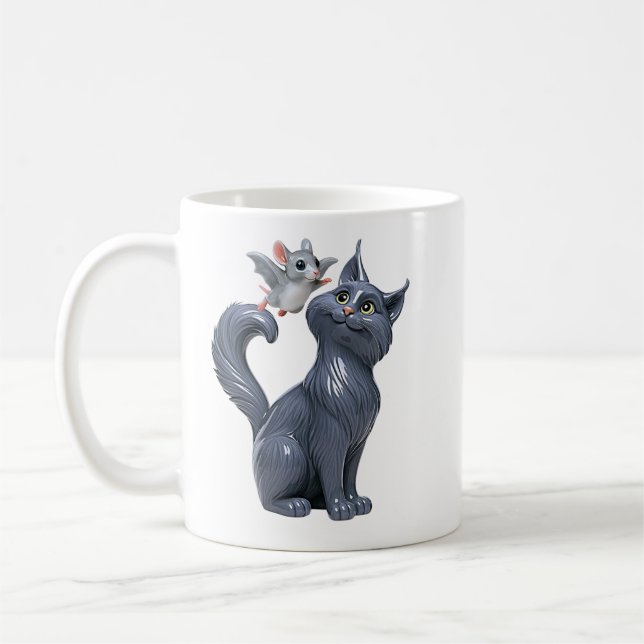 Grå katt och fladdermus kaffemugg (Vänster)