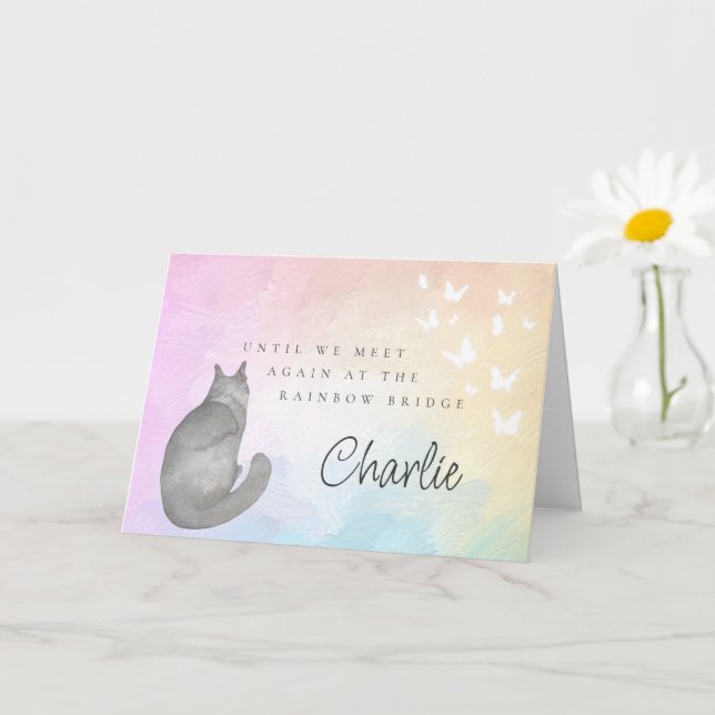 Grå Katt Rainbow Bridge Husdjur Förlust Minnesmärk Kort (Liten växt)