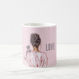 Grå katt rosa slinga hona kaffemugg