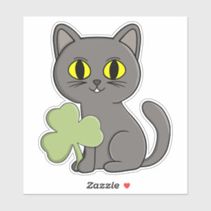 Grå Katt Shamrock Klöver Charm Klistermärken