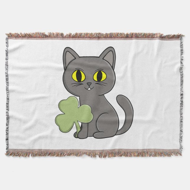 Grå katt Shamrock-klöverberlock Filt (Framsidan)