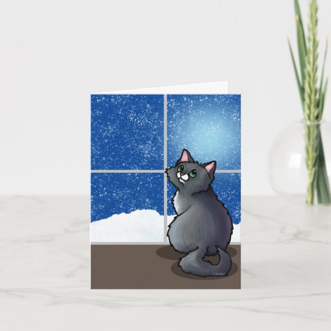 Grå Katt Snöigt Fönster Kastkudde Kort (Framsida)