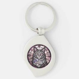 Grå katt  swirl silverfärgad nyckelring