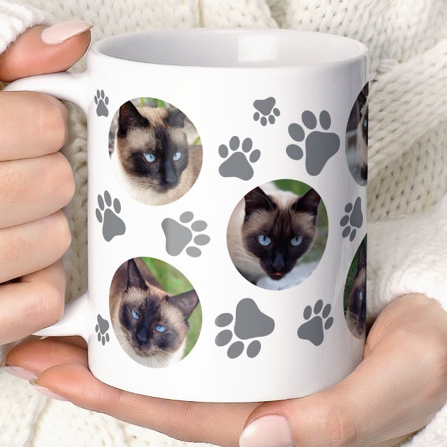 Grå Katt Tåavtryck 8 Foto Collage Kaffemugg (Skapare uppladdad)