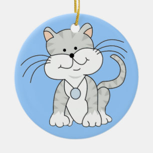 Grå kattunge för lycklig julgransprydnad keramik