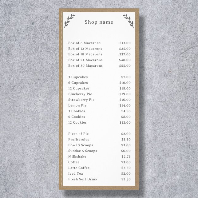 Grå, Kraft & Rustik meny & prislista rackkort (Gray, Kraft & Rustic Menu & Price List Rack Card)