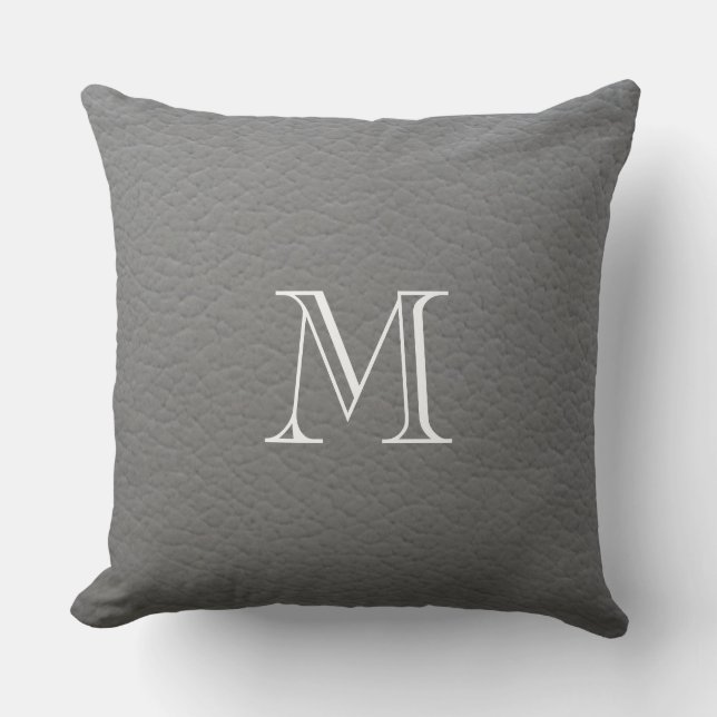 Grå läderstruktur monogram kudde (Framsida)